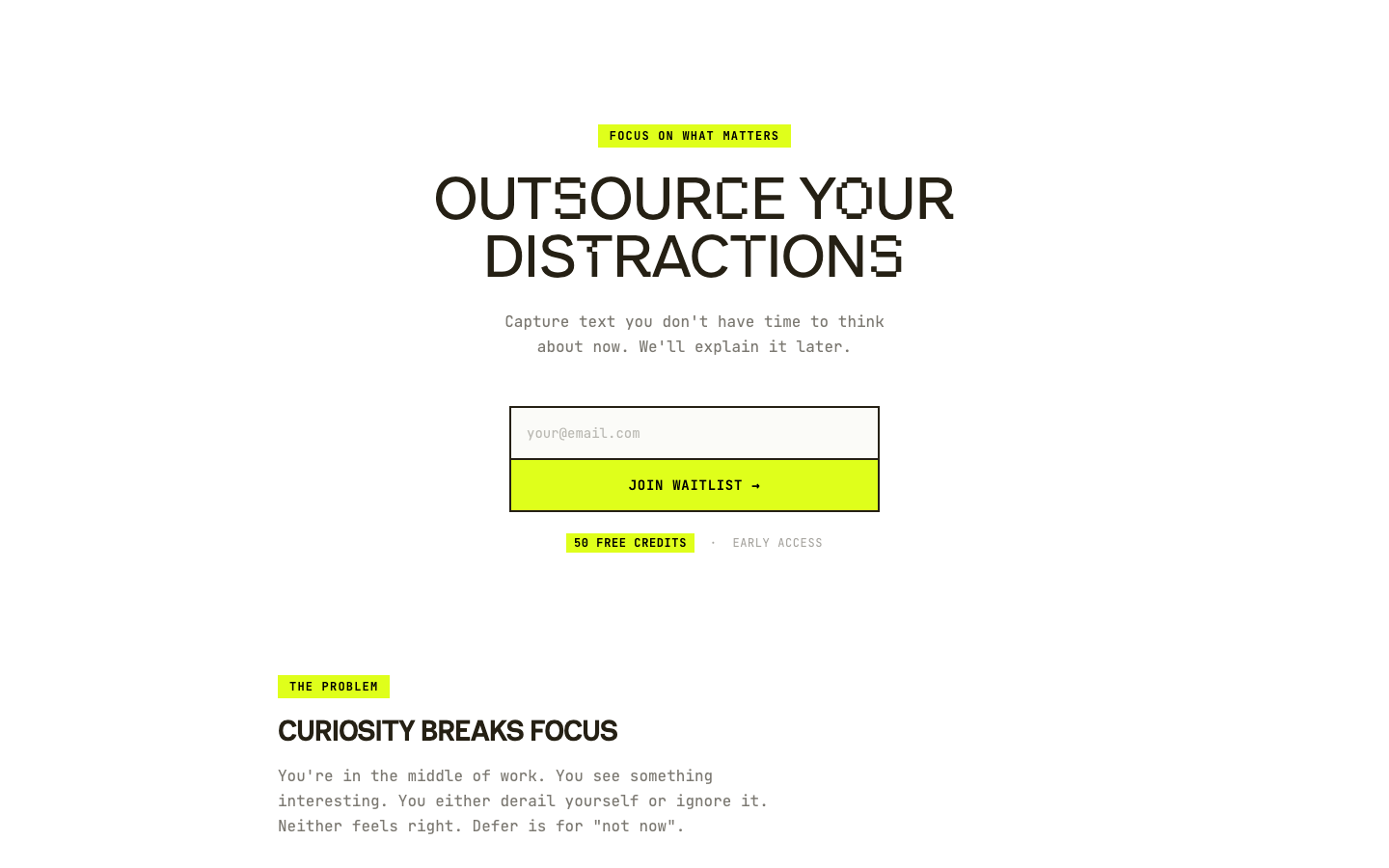 Screenshot of the Defer homepage
