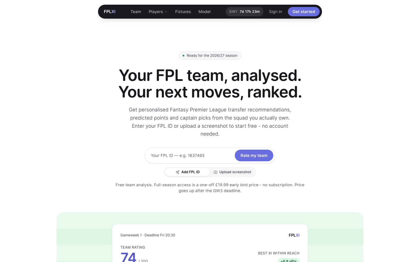 Screenshot of the FPLXI homepage